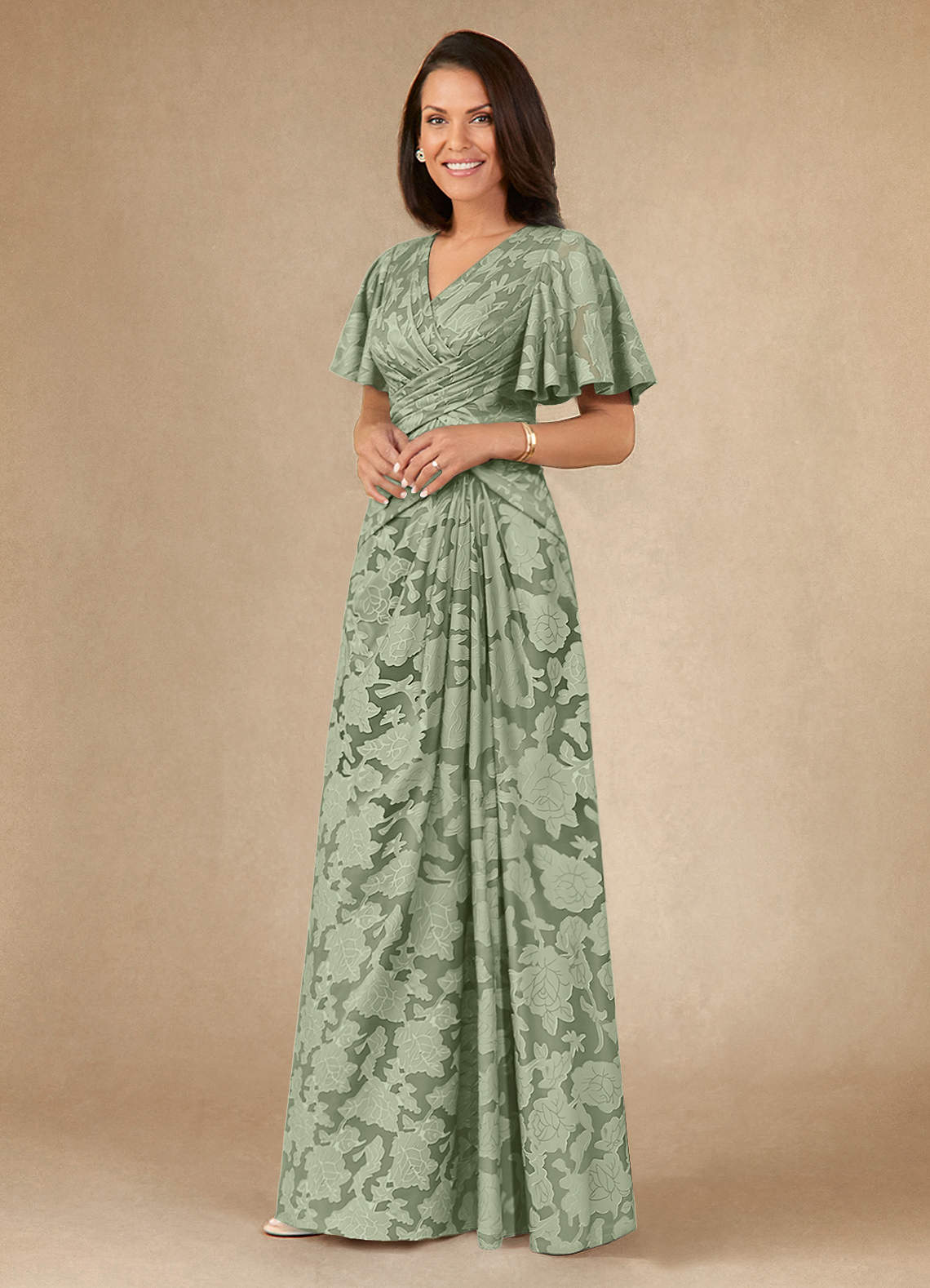 Dusty Sage A-Line Pleated Floral Burnout Dress