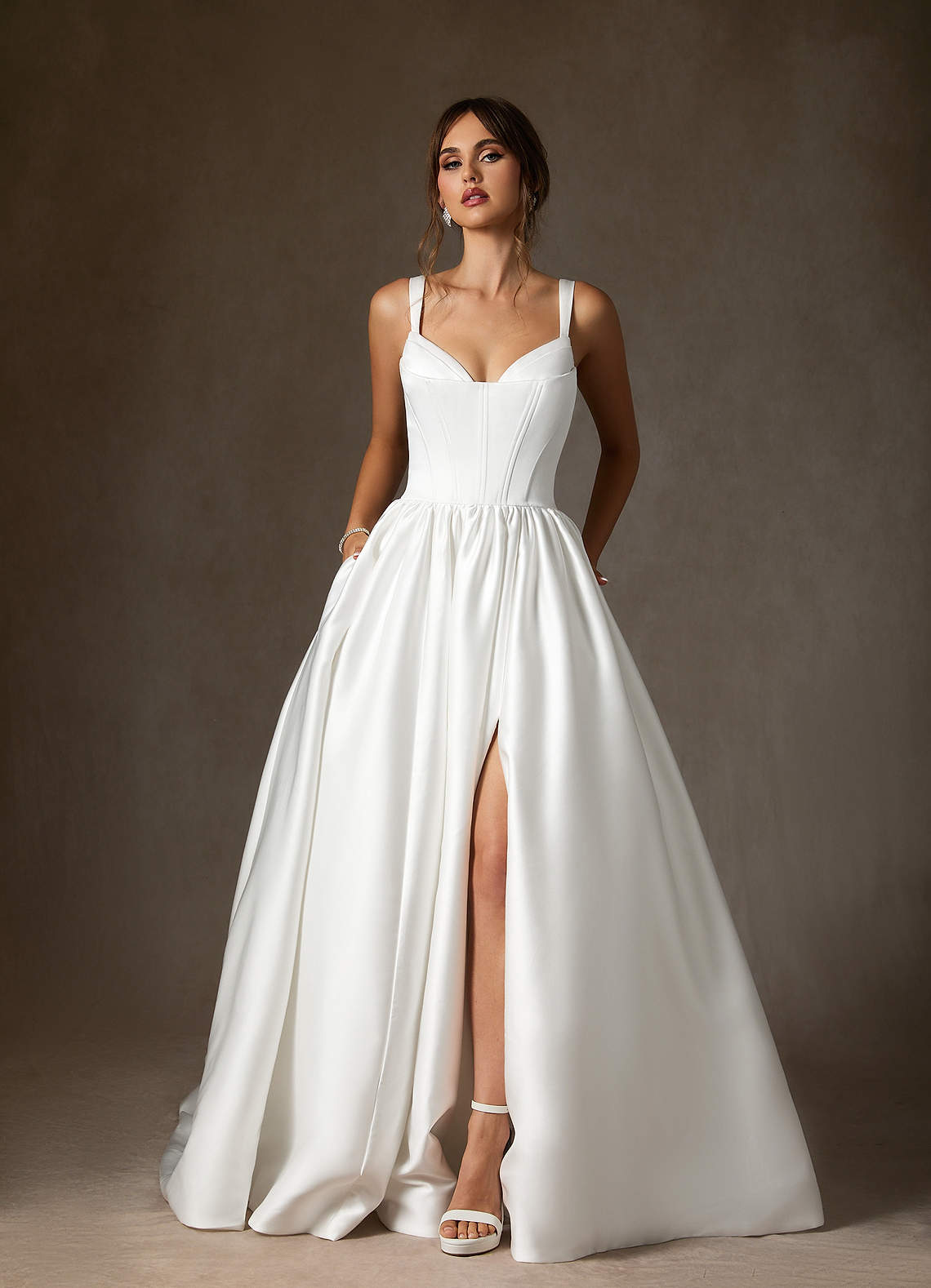 Diamond White Ball-Gown with Pockets Double Faced Satin Dress