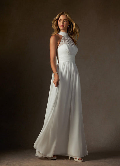 Diamond White A-Line Pleated Chiffon Dress