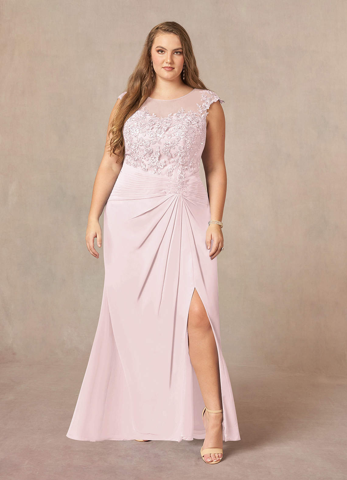 Blushing Pink A-Line Scoop Sequins Chiffon Dress