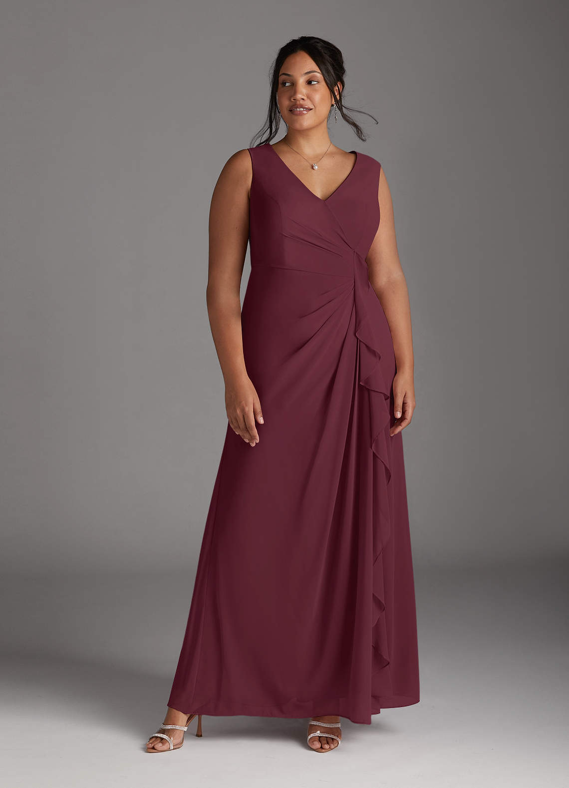 Cabernet A-Line V-Neck Pleated Chiffon Dress
