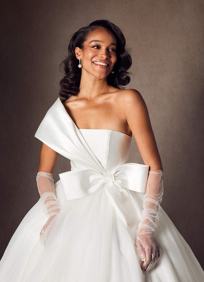 Diamond White Ball-Gown Pleated Mikado Dress