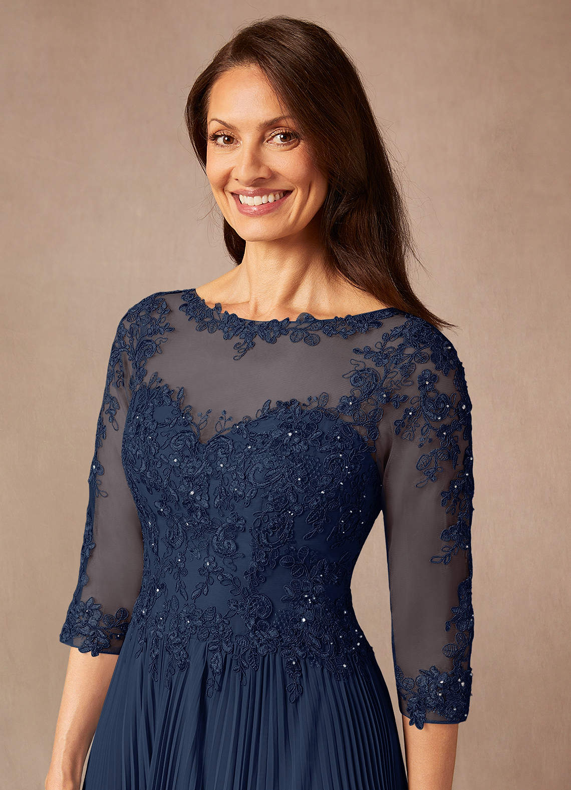 Dark Navy A-Line Sequins Chiffon Dress