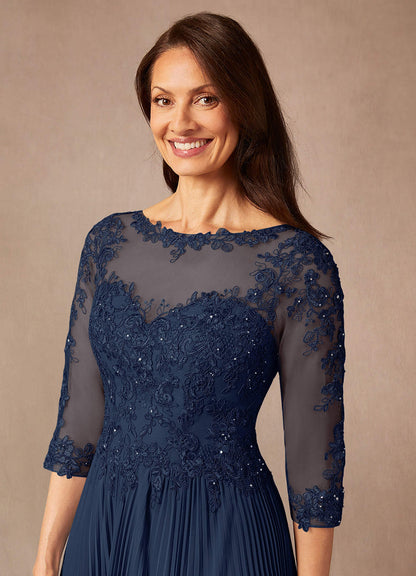 Dark Navy A-Line Sequins Chiffon Dress