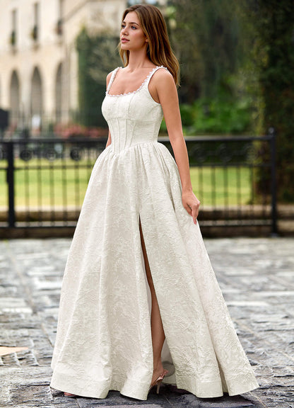 Thyme Cream A-Line 3D Flowers Prom Dress