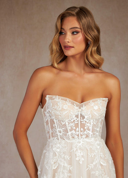 Diamond White Champagne A-Line Sequins Tulle Dress