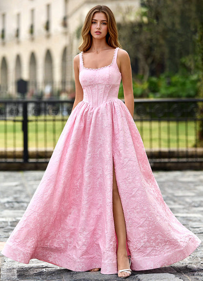 Thyme Pink A-Line 3D Flowers Prom Dress