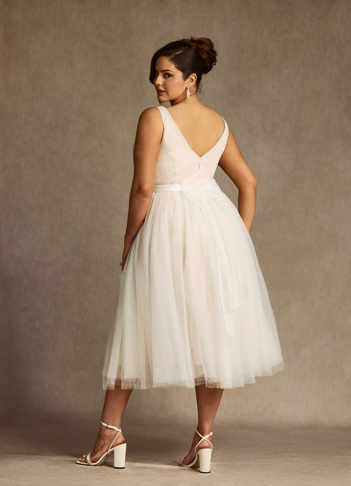Diamond White Champagne A-Line Bow Tulle Dress
