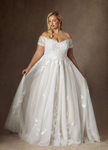 Diamond White Ball-Gown Off the Shoulder Tulle Dress
