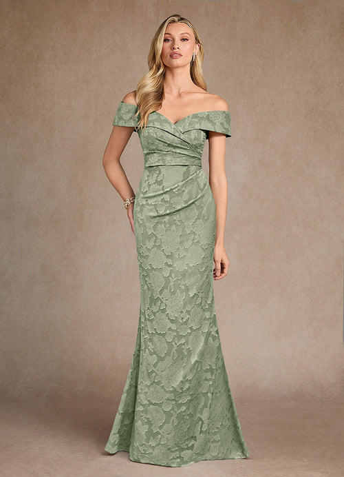 Dusty Sage Mermaid Off the Shoulder Floral Burnout Dress
