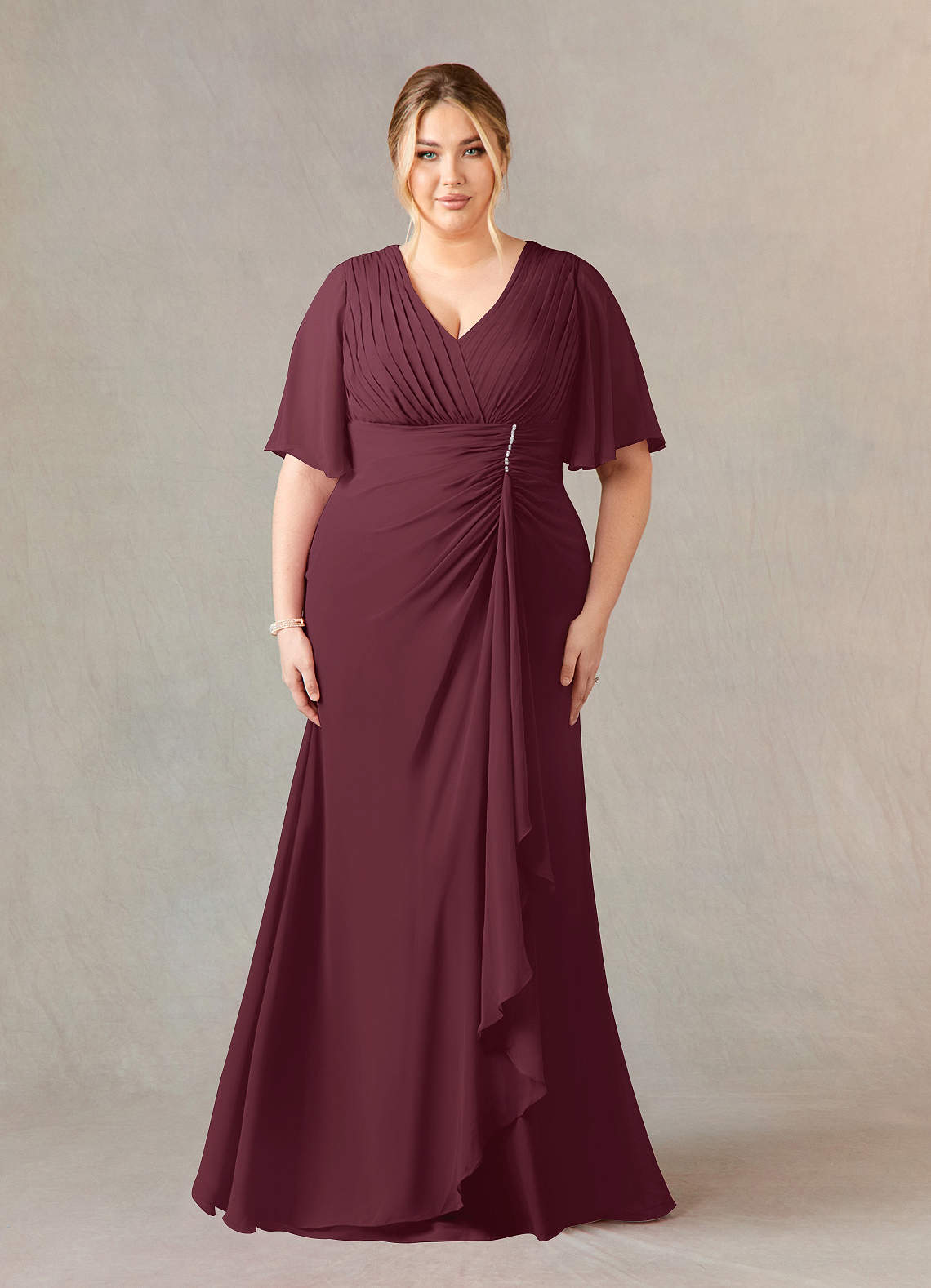 Cabernet A-Line V-Neck Lace Chiffon Dress