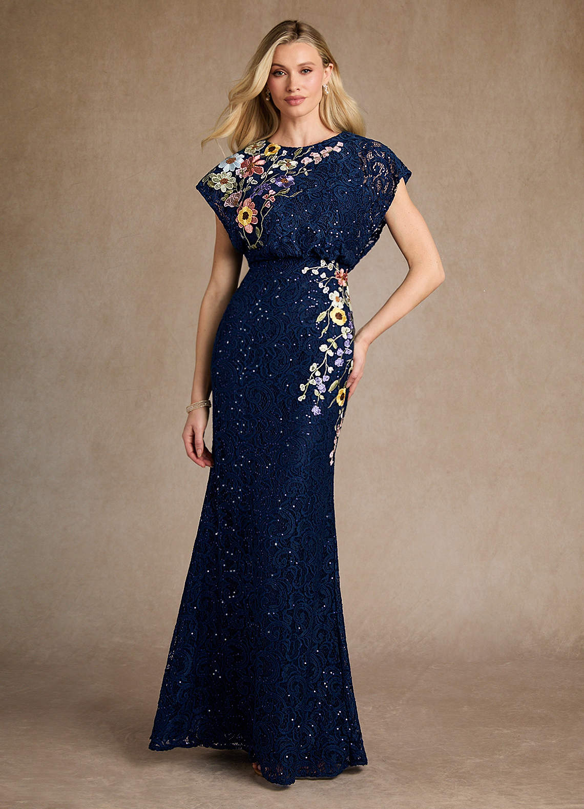 Dark Navy Mermaid Sequins Lace Dress
