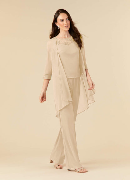 Champagne Jumpsuit/Pantsuit Scoop Mesh Dress