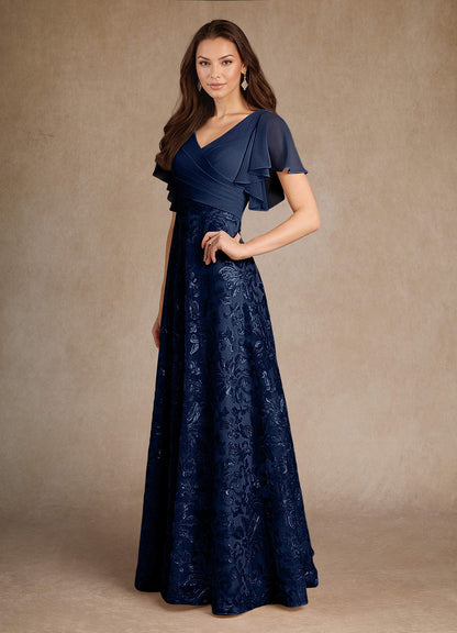 Dark Navy A-Line Pleated Lace Dress