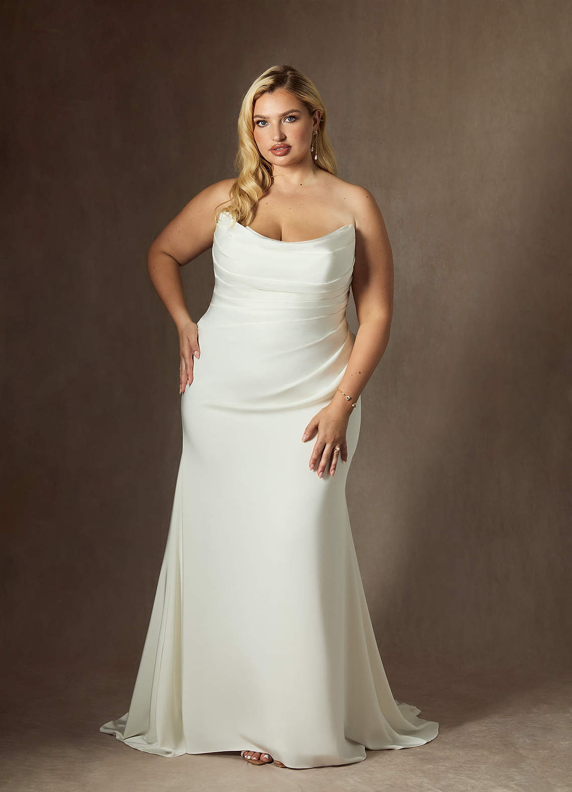 Diamond White Mermaid Strapless Crepe Back Satin Dress