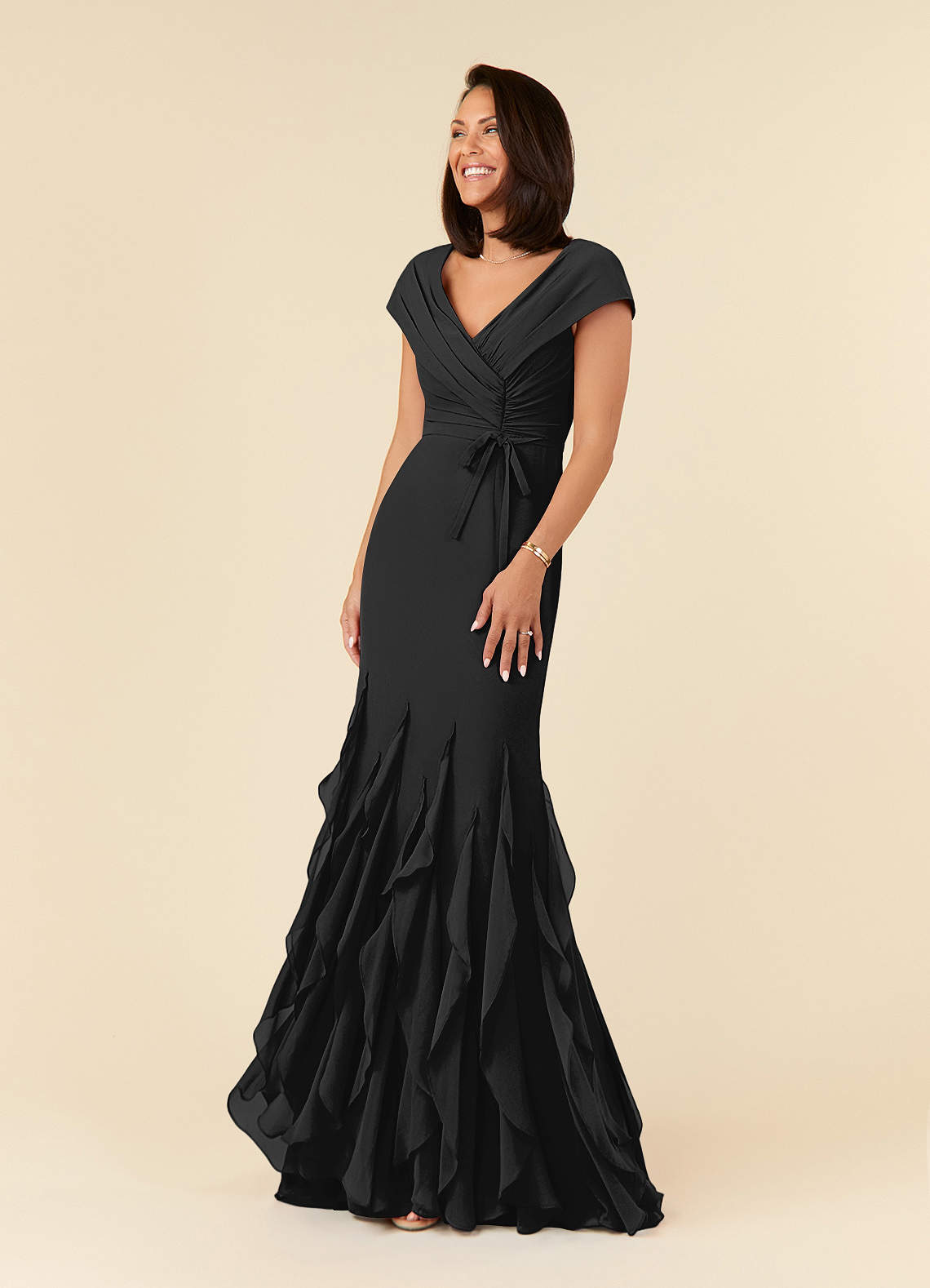 Black Mermaid Ruched Chiffon Dress
