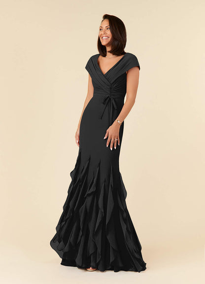 Black Mermaid Ruched Chiffon Dress