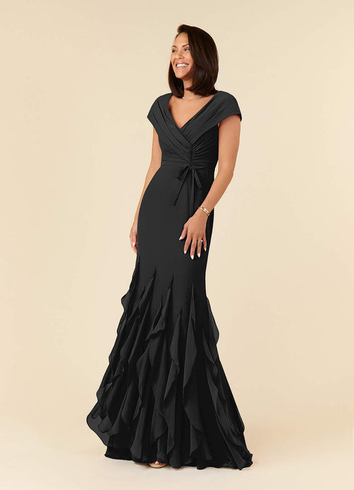 Black Mermaid Ruched Chiffon Dress