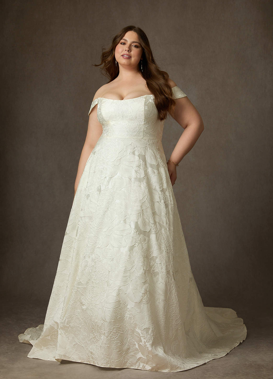 Antique White Ball-Gown Strapless Floral Jacquard Dress