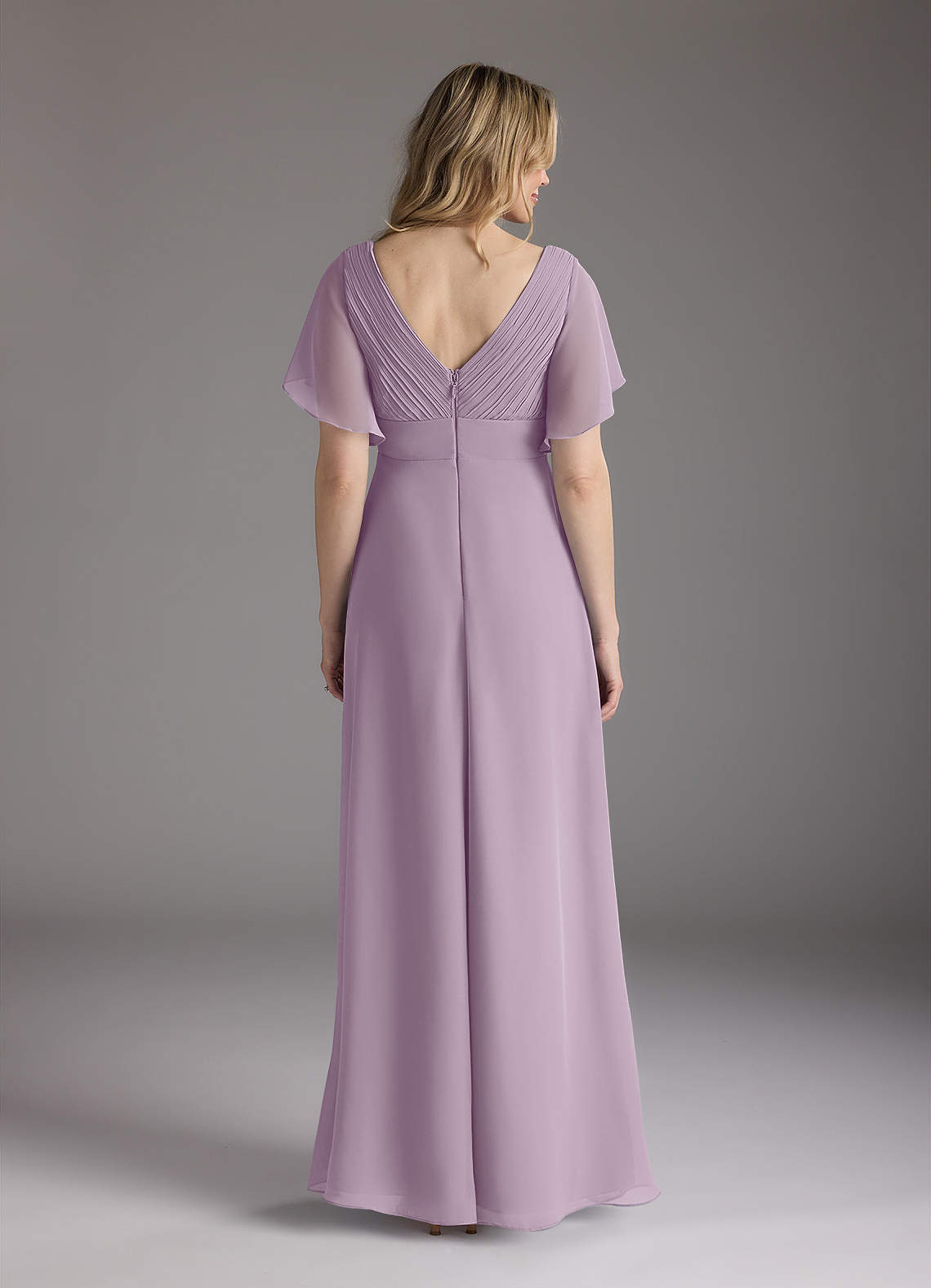 Wisteria A-Line V-Neck Pleated Chiffon Dress