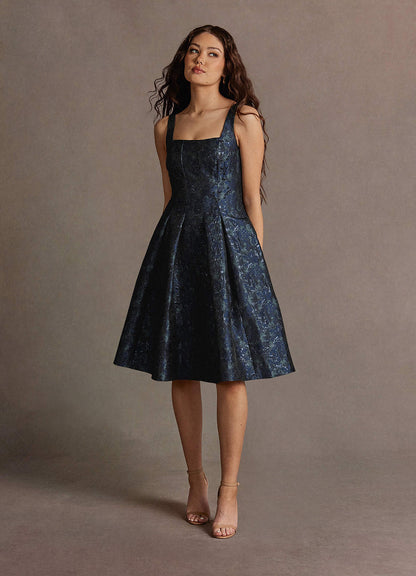 Jackey Navy Jacquard Pleated Midi Dress  Dress