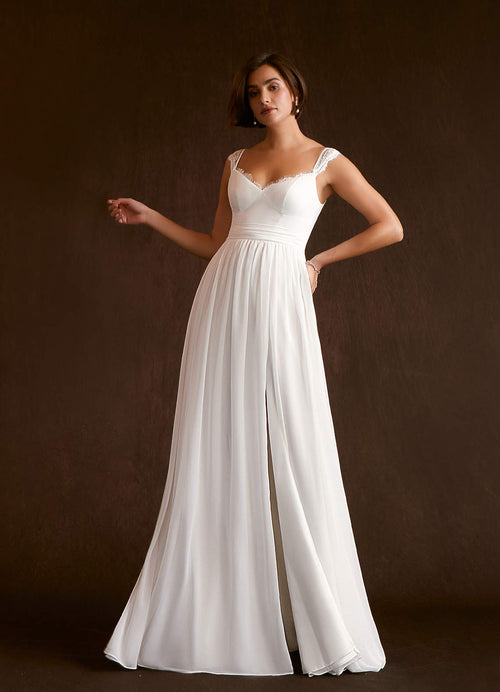 Diamond White A-Line Lace Chiffon Dress