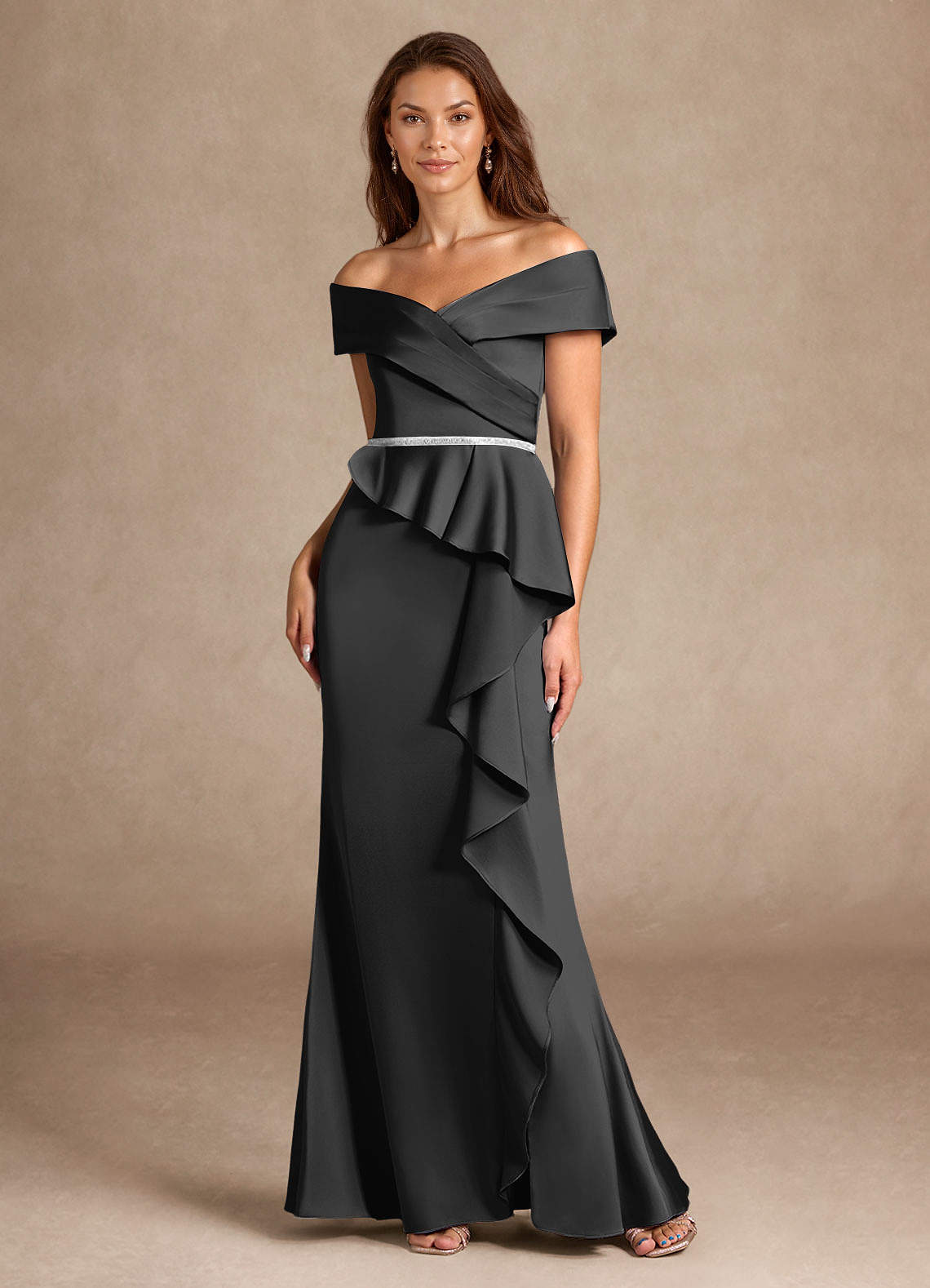 Black Mermaid Off the Shoulder Stretch Satin Dress