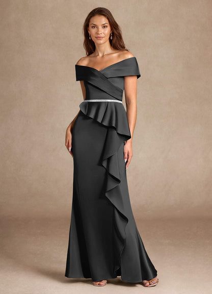 Black Mermaid Off the Shoulder Stretch Satin Dress