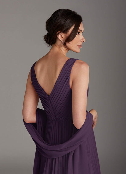 Plum A-Line Sequins Chiffon Dress