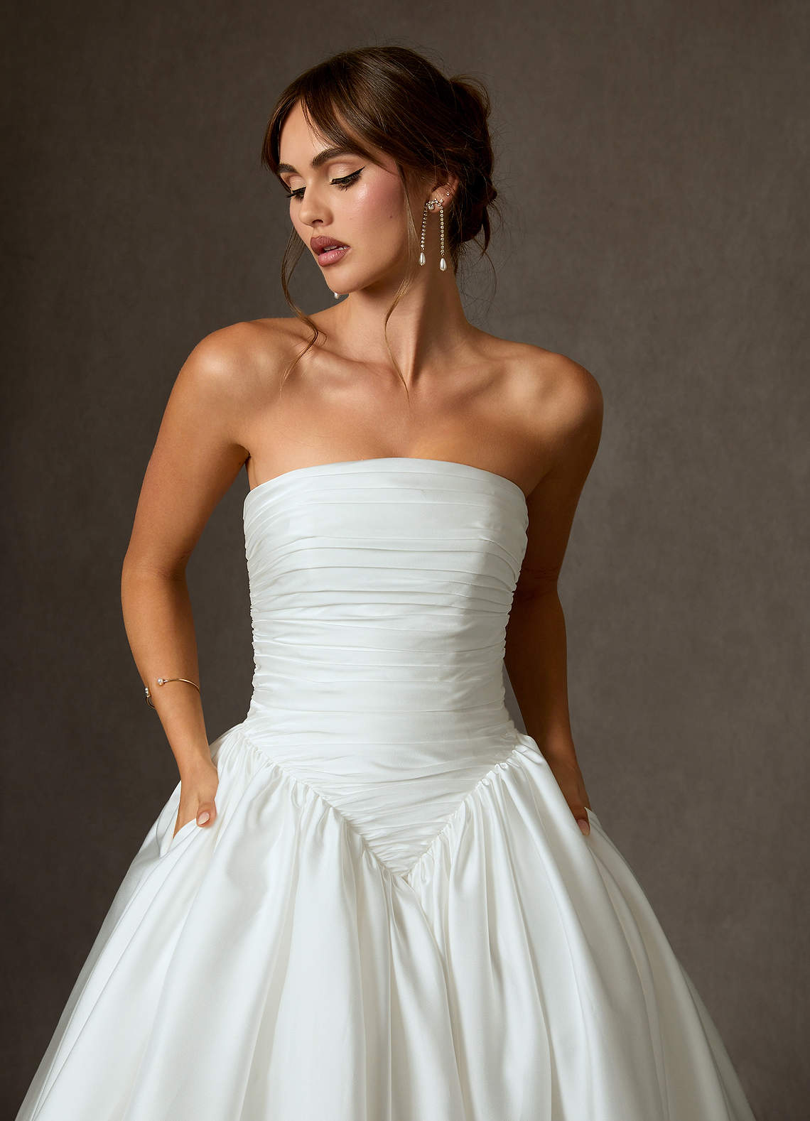 Diamond White Ball-Gown Strapless Stretch Satin Dress