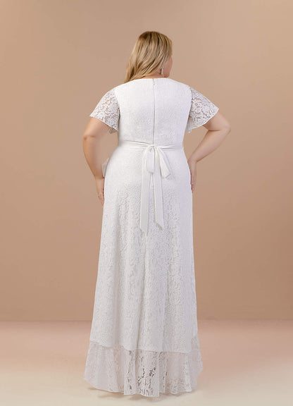 Diamond White A-Line V-Neck Lace Dress