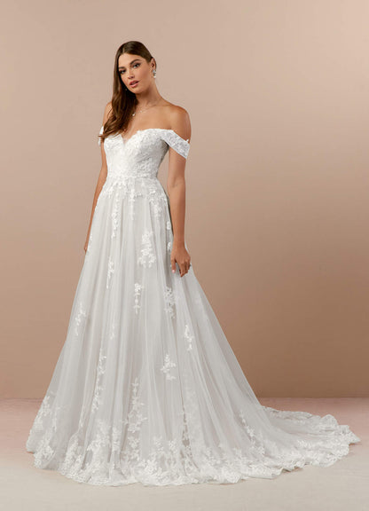 Diamond White A-Line Off the Shoulder Tulle Dress