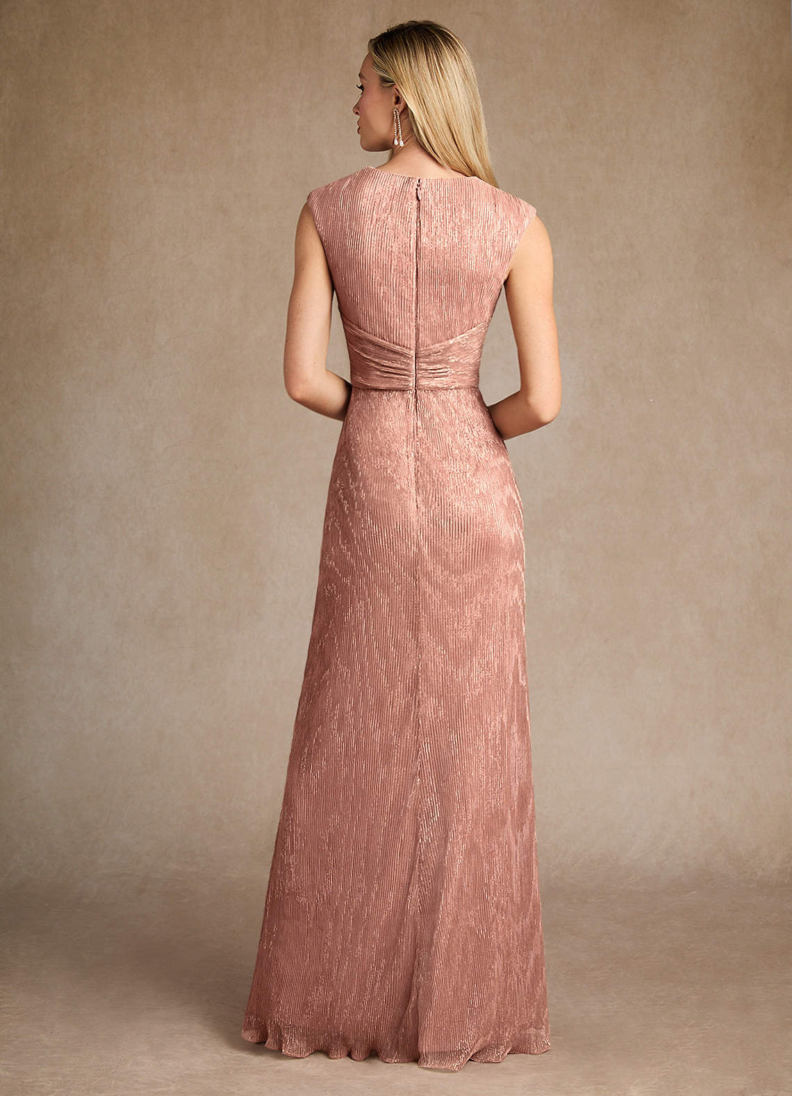 Rose Gold A-Line Pleated Metallic Mesh Dress