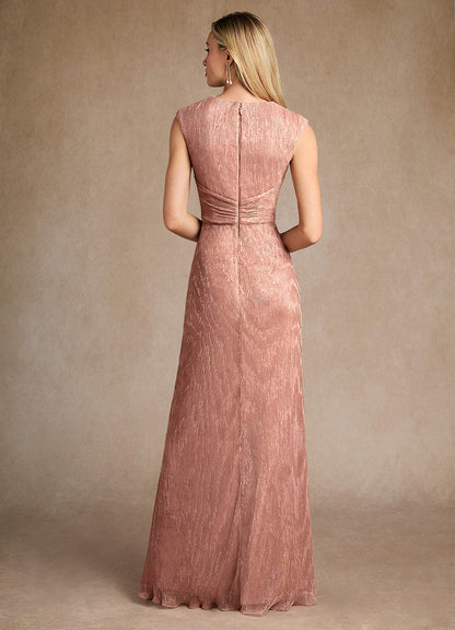 Rose Gold A-Line Pleated Metallic Mesh Dress