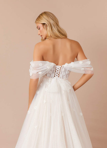 Diamond White Champagne A-Line Off the Shoulder Tulle Dress