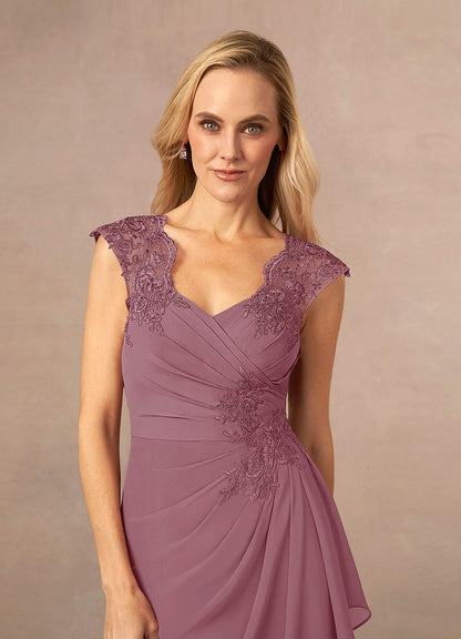Vintage Mauve A-Line Queen Anne Lace Chiffon Dress