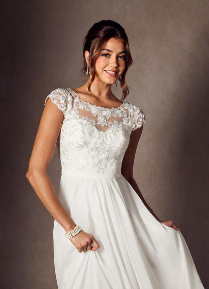 Diamond White A-Line Scoop Sequins Chiffon Dress