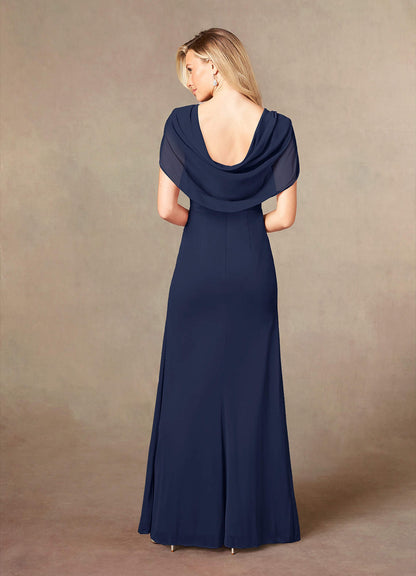 Dark Navy Mermaid V-Neck Pleated Mesh Dress