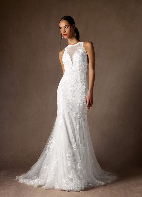 Diamond White Mermaid Sequins Tulle Dress
