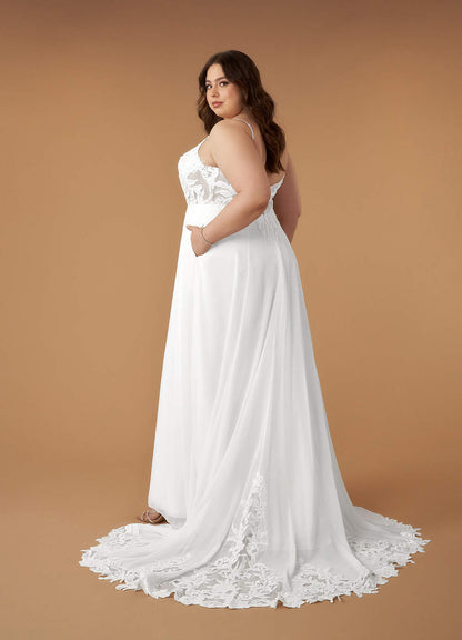 Diamond White A-Line V-Neck Sequins Chiffon Dress