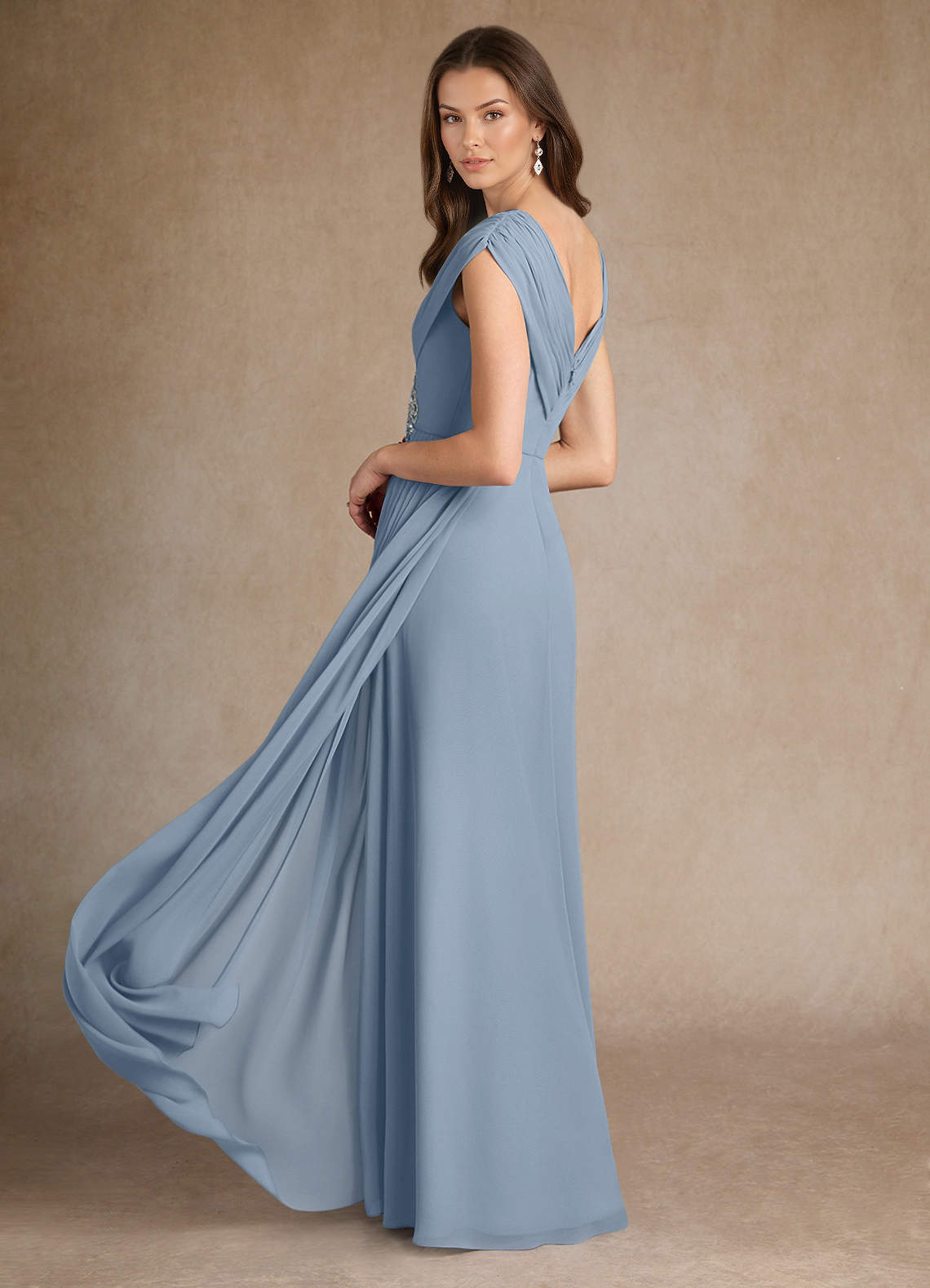 Dusty Blue A-Line Pleated Chiffon Dress