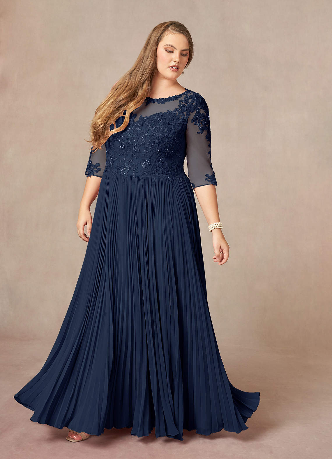 Dark Navy A-Line Sequins Chiffon Dress