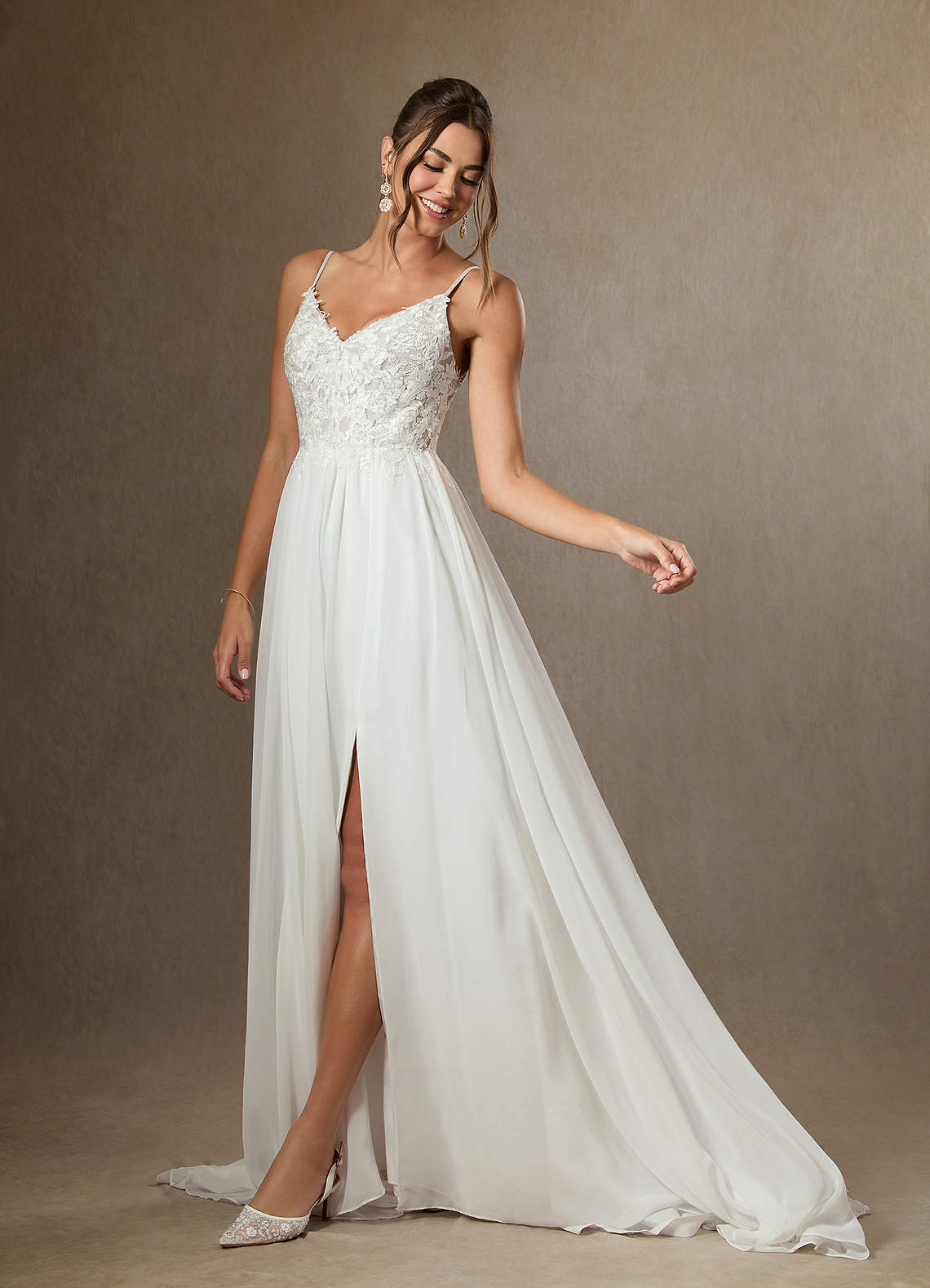 Diamond White A-Line Lace Chiffon Dress