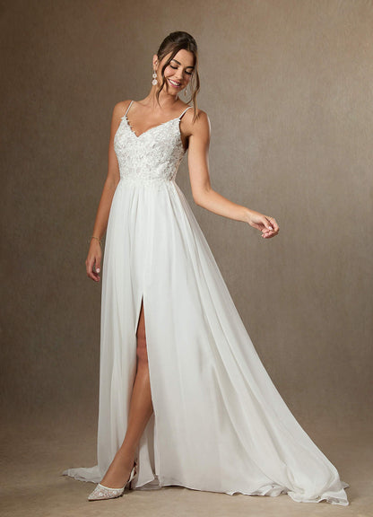 Diamond White A-Line Lace Chiffon Dress