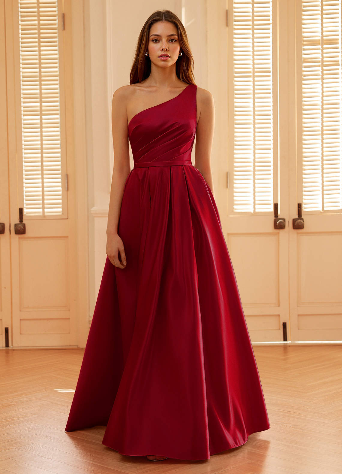 Millie Burgundy A-Line Prom Satin Dress  Dress