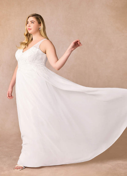 Diamond White A-Line Sequins Chiffon Dress