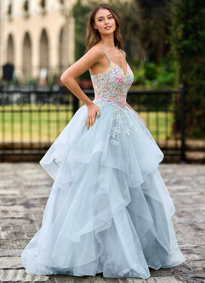 Goartrume Sky Blue Mermaid Tulle Prom Dress