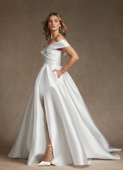 Diamond White A-Line Off the Shoulder Mikado Dress