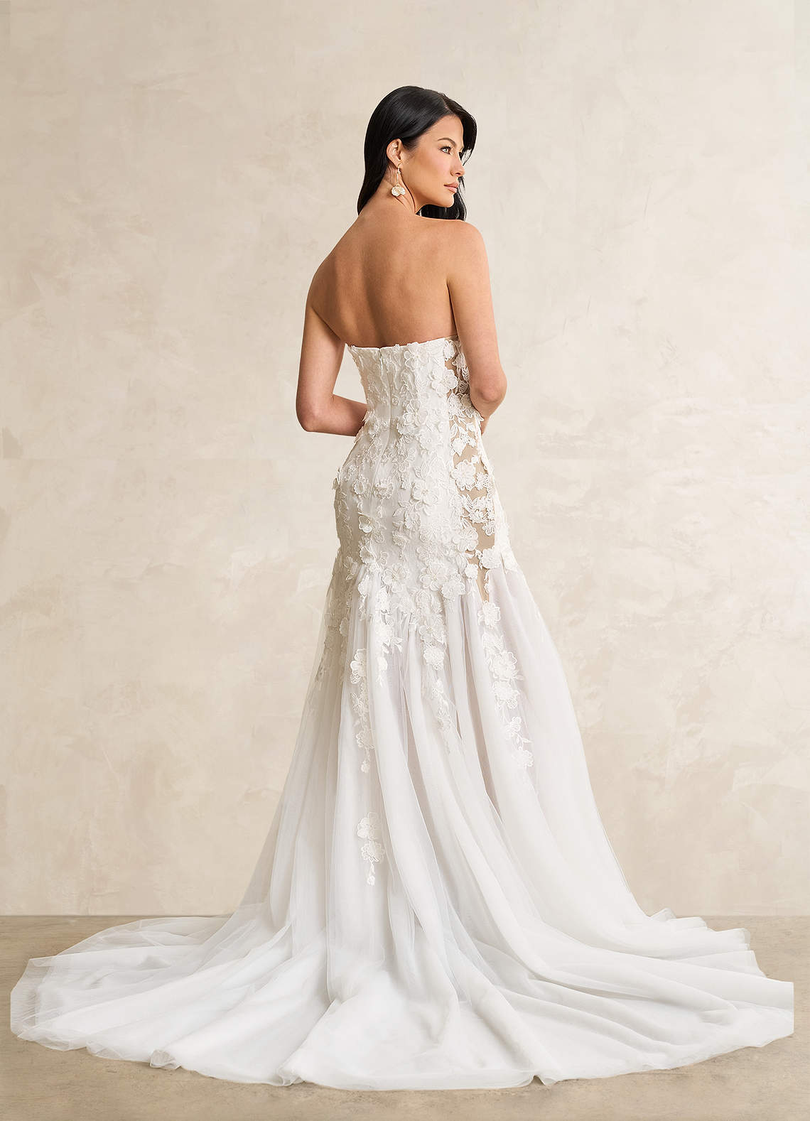 Diamond White Nude Mermaid Lace Tulle Dress
