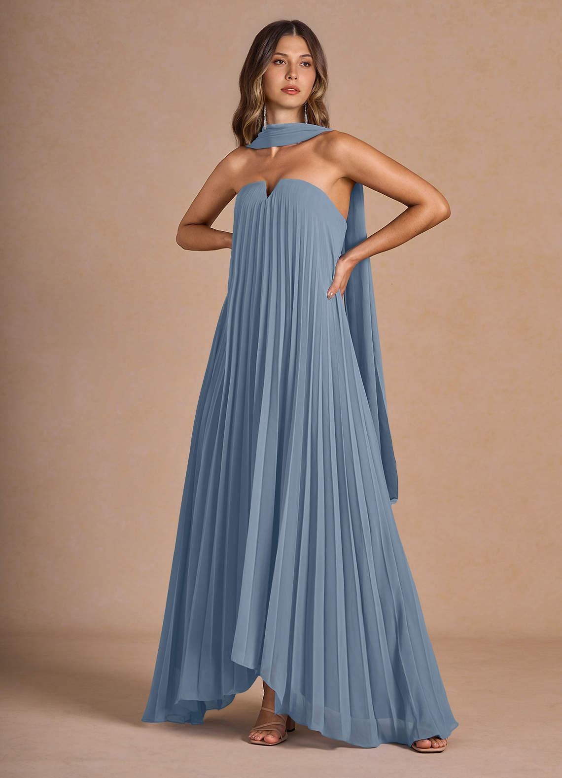 Nahla Powder Blue Allover Pleated Maxi Dress  Dress
